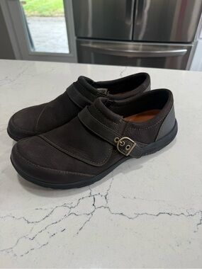 Merrell Leather Suede Mary Jane Flats Buckle Women's Brown Size 9.5